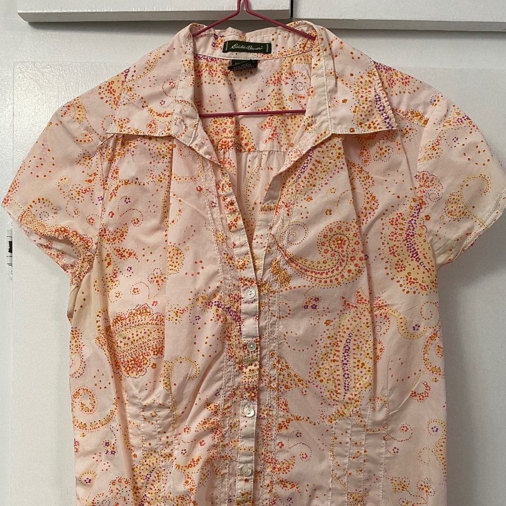 Eddie Bauer Medium orange paisley summer button shirt